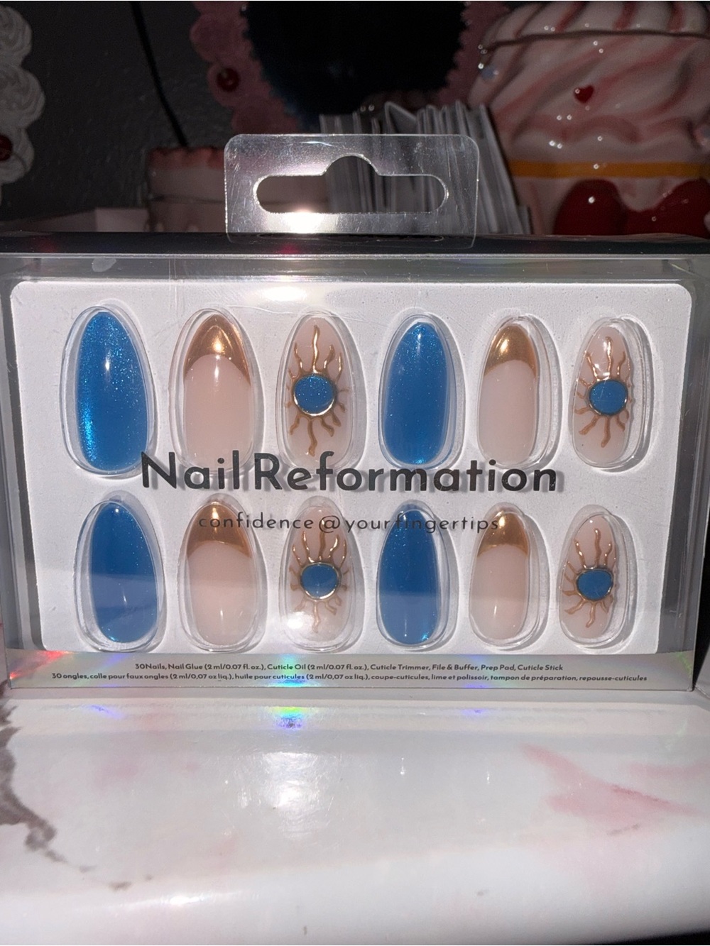 Nail Reformation”Sun & Sky” Blue and Gold Designed Press On Nails